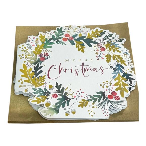 Set of 6 Christmas Cards with Message Brown Envs Ling Design Oak Leaf Wreath - Picture 4 of 4